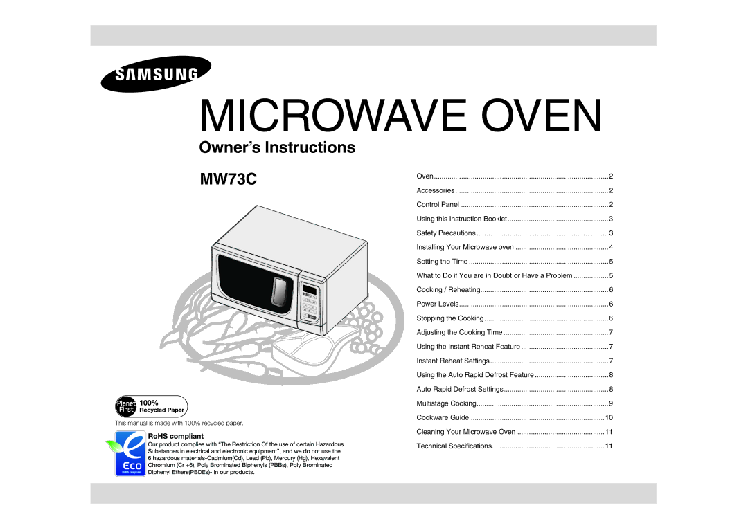 Samsung MW73C/XEH, MW73C/BOL manual Microwave Oven 