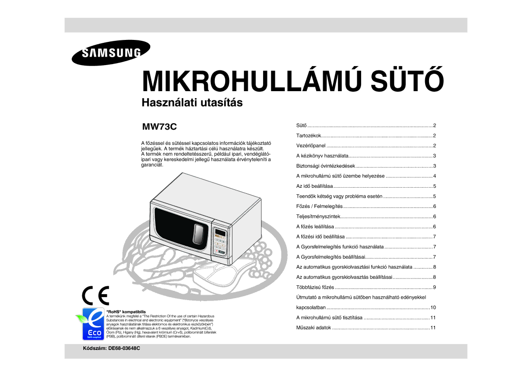 Samsung MW73C/XEH, MW73C/BOL manual Mikrohullámú Sütő, Kódszám DE68-03648C 