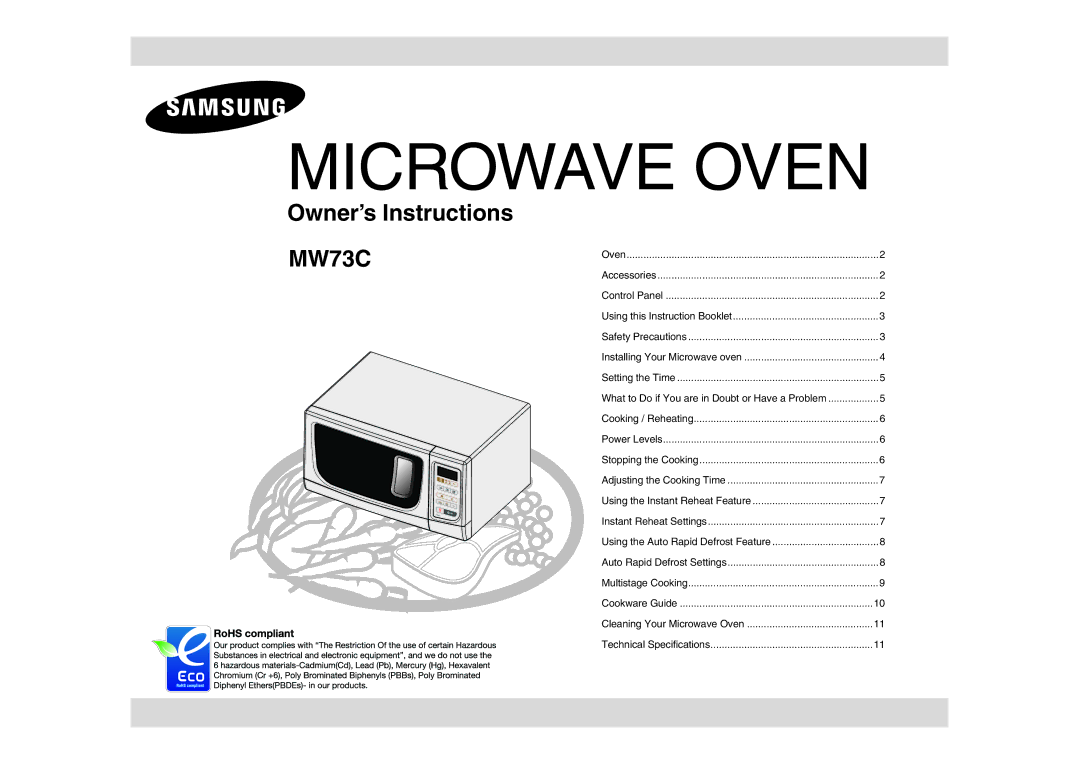 Samsung MW73C/BOL, MW73C/GEN manual Microwave Oven 