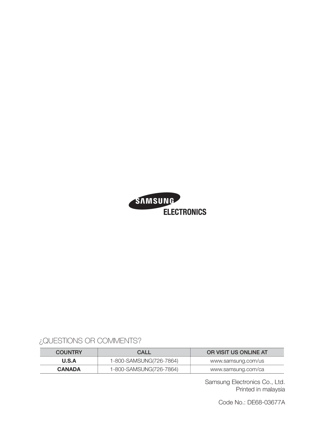 Samsung MW73C/XSV, MW73C/ZAM, MW73C/XSG, MW73C-S/XSG manual ¿QUESTIONS or COMMENTS? 