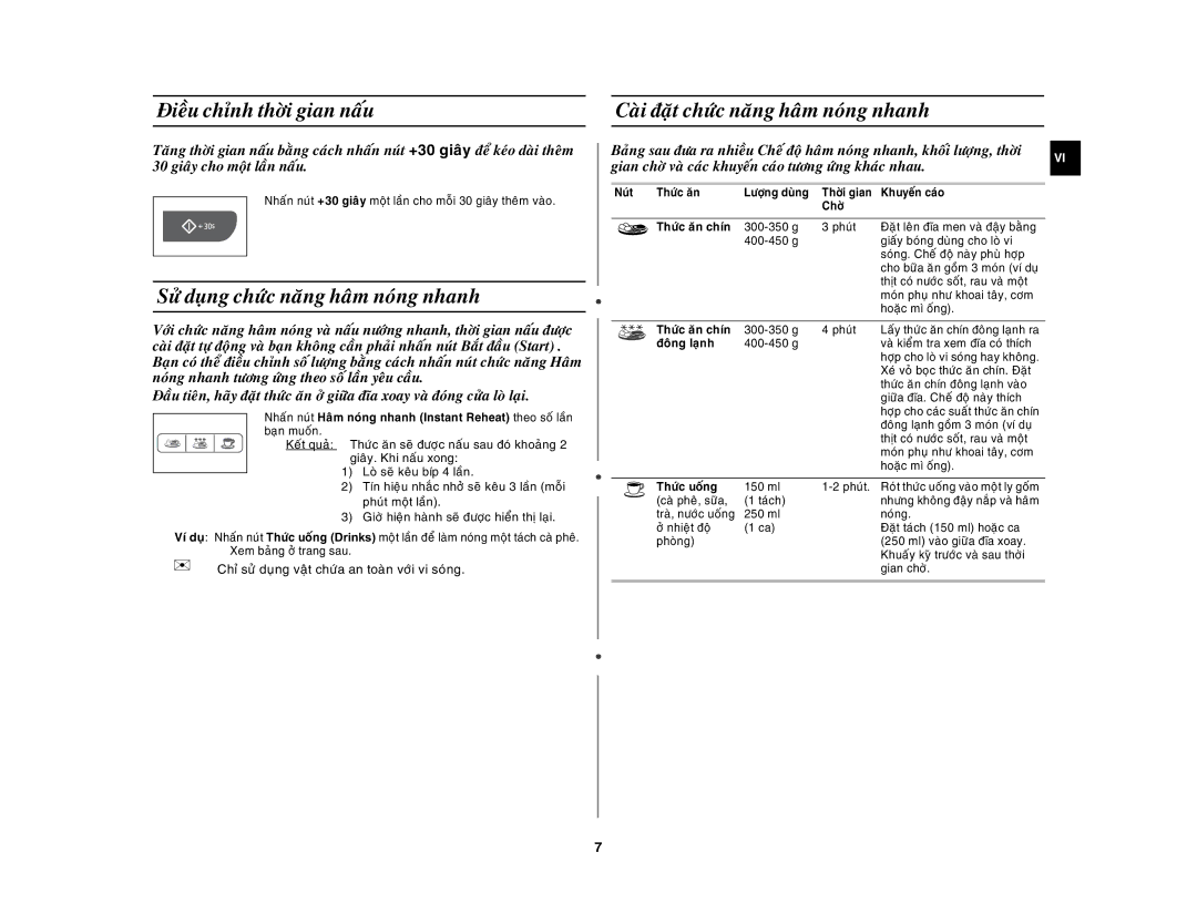 Samsung MW73C/XSV manual Ñieàu chænh thôøi gian naáu, Chæ söû duïng vaät chöùa an toaøn vôùi vi soùng 