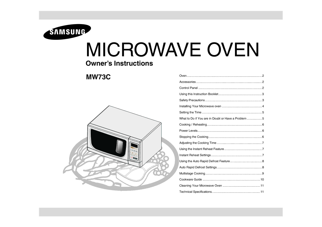 Samsung MW73C/XSV manual Microwave Oven 