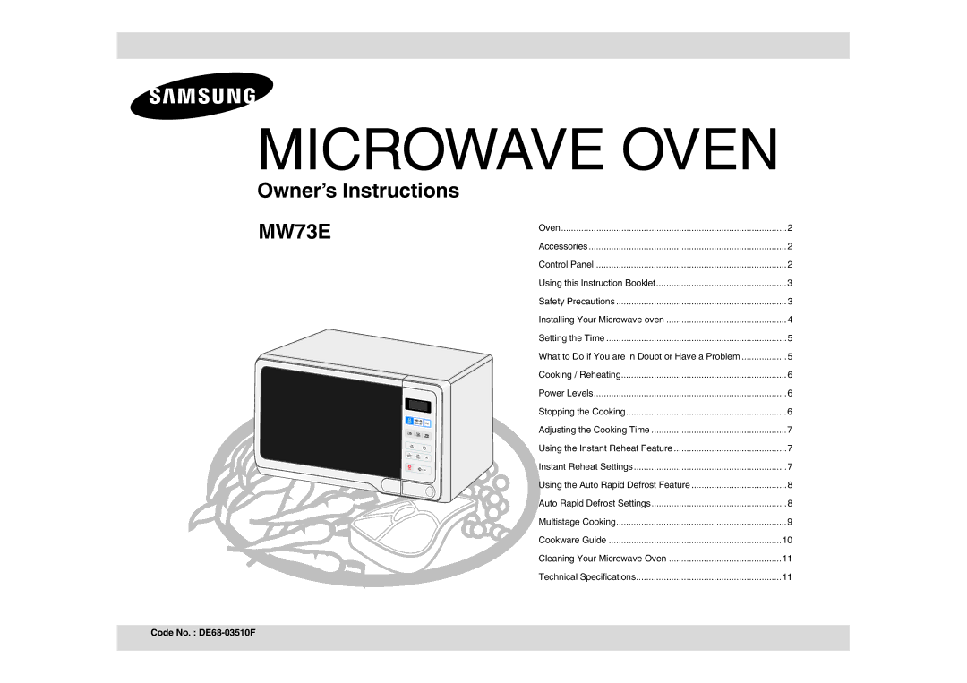 Samsung MW73E-WB/BAL manual Microwave Oven, Code No. DE68-03510F 