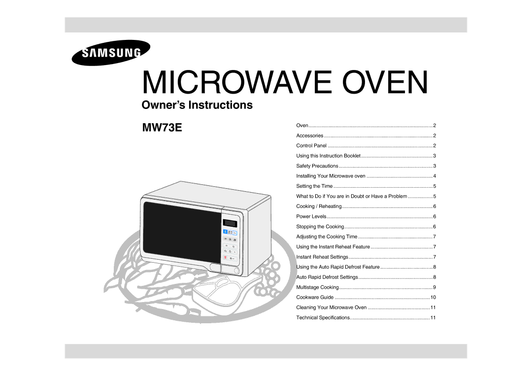 Samsung MW73E-WB/BOL manual Microwave Oven 