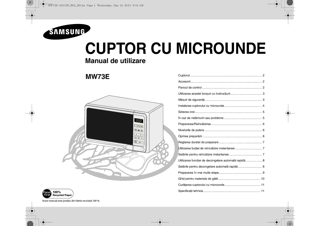 Samsung MW73E-WB/BOL manual Cuptor CU Microunde 