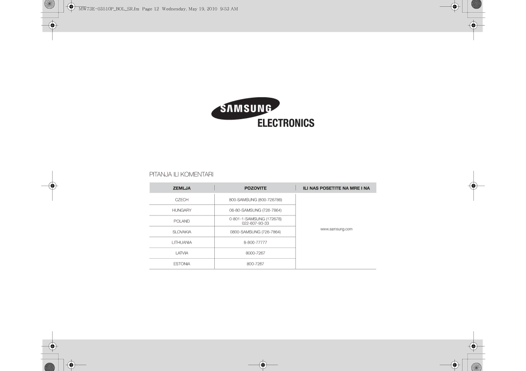 Samsung MW73E-WB/BOL manual Czech 