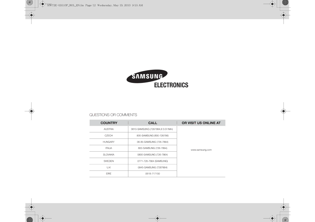 Samsung MW73E-WB/BOL manual Austria 