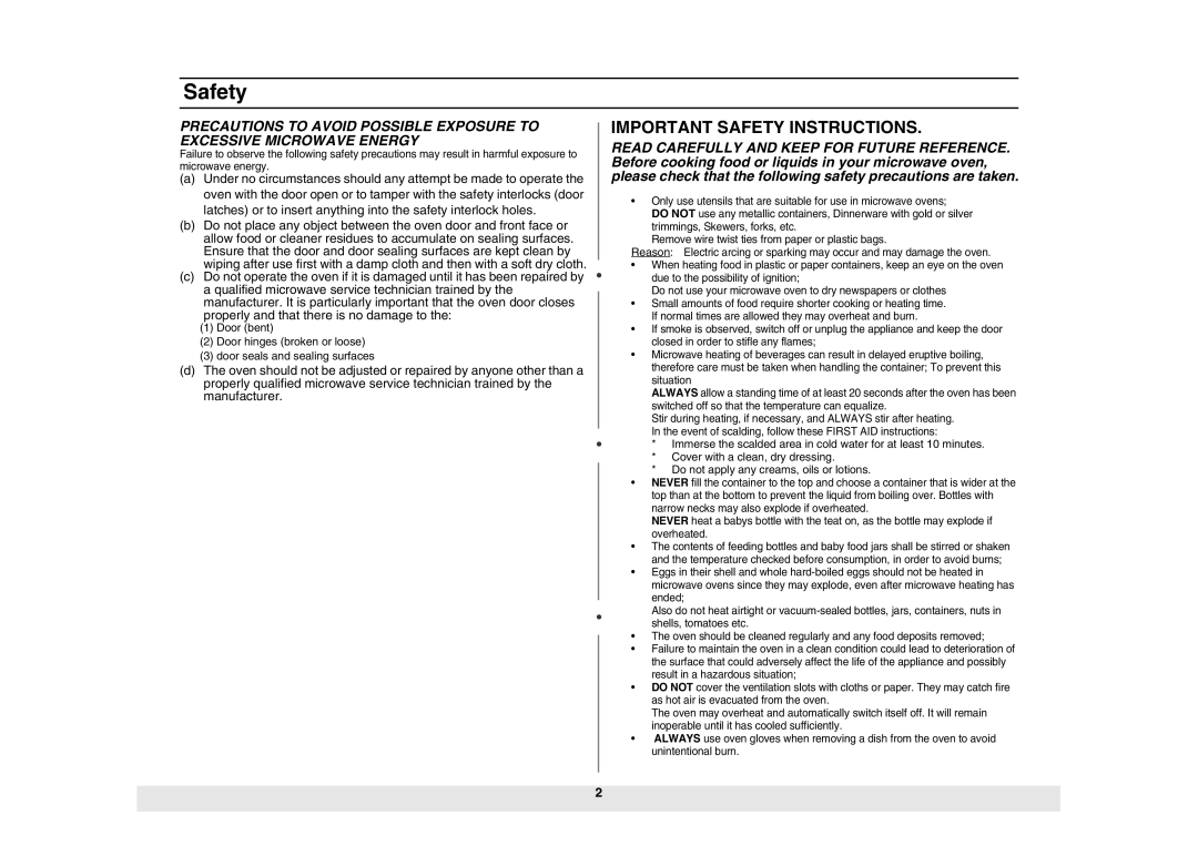 Samsung MW73E/ZAM, MW73E/XSG manual Important Safety Instructions 