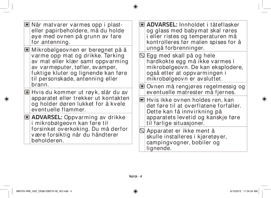 Samsung MW76V-WW/XEE manual Norsk 