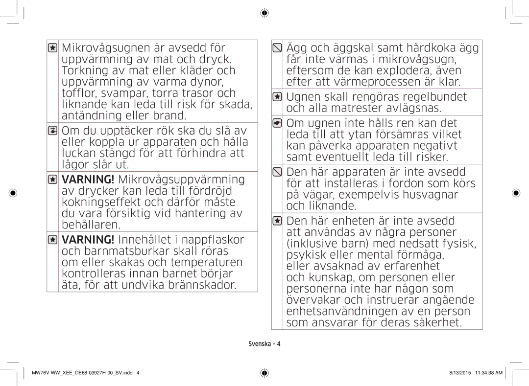 Samsung MW76V-WW/XEE manual Svenska 