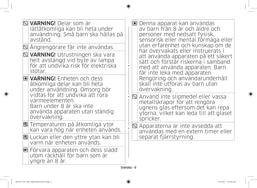 Samsung MW76V-WW/XEE manual Svenska 