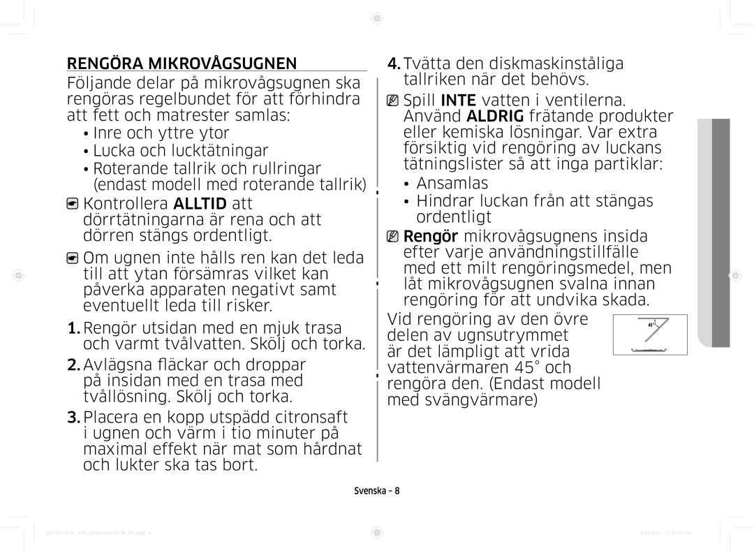 Samsung MW76V-WW/XEE manual Rengöra Mikrovågsugnen 