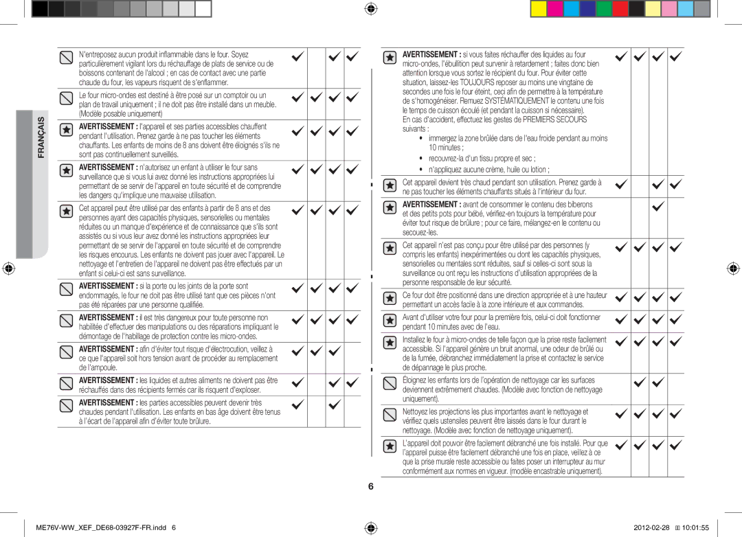 Samsung MW76V-WW/XEF manual ME76V-WWXEFDE68-03927F-FR.indd 2012-02-28 