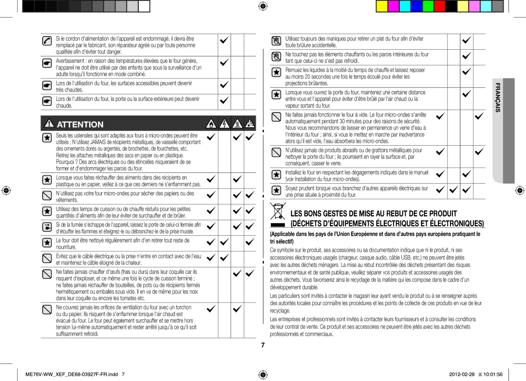 Samsung MW76V-WW/XEF manual Français 