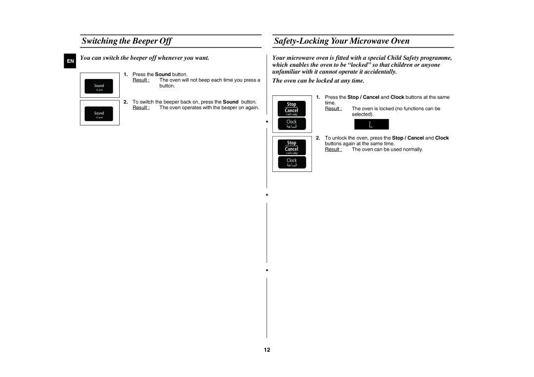 Samsung MW8113ST/ZAM manual Switching the Beeper Off, Safety-Locking Your Microwave Oven 