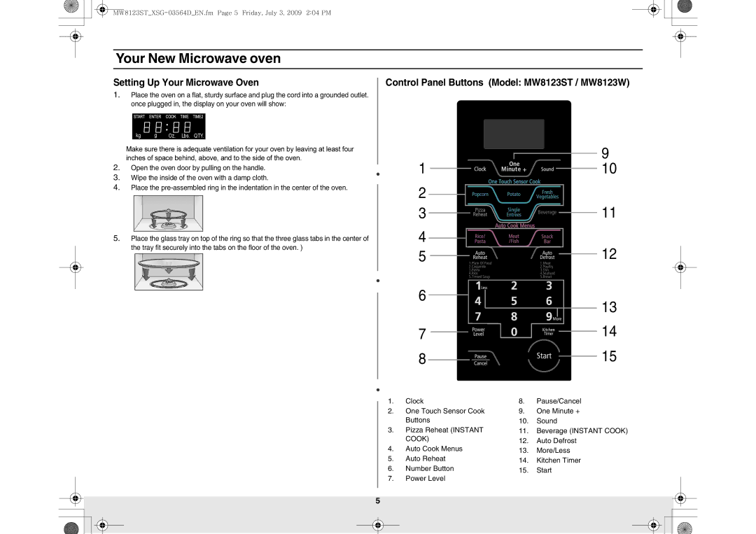 Samsung MW8123ST/SLI manual Your New Microwave oven, Setting Up Your Microwave Oven 