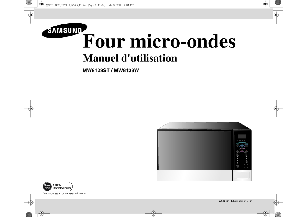 Samsung MW8123ST/SLI manual Four micro-ondes, Code n DE68-03564D-01 