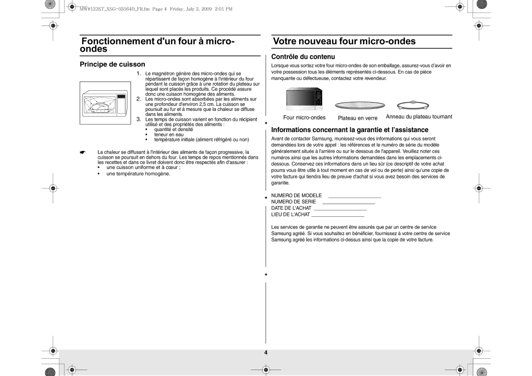 Samsung MW8123ST/SLI manual Fonctionnement dun four à micro- ondes, Votre nouveau four micro-ondes, Principe de cuisson 