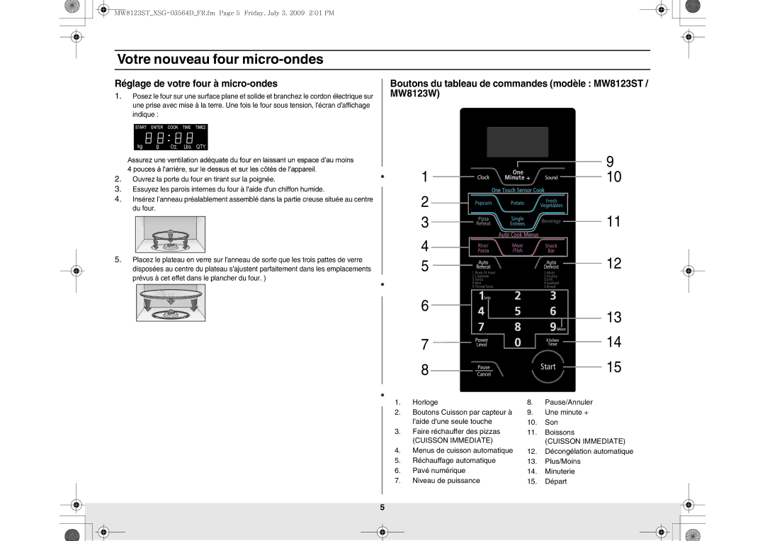 Samsung MW8123ST/SLI manual Votre nouveau four micro-ondes, Réglage de votre four à micro-ondes 