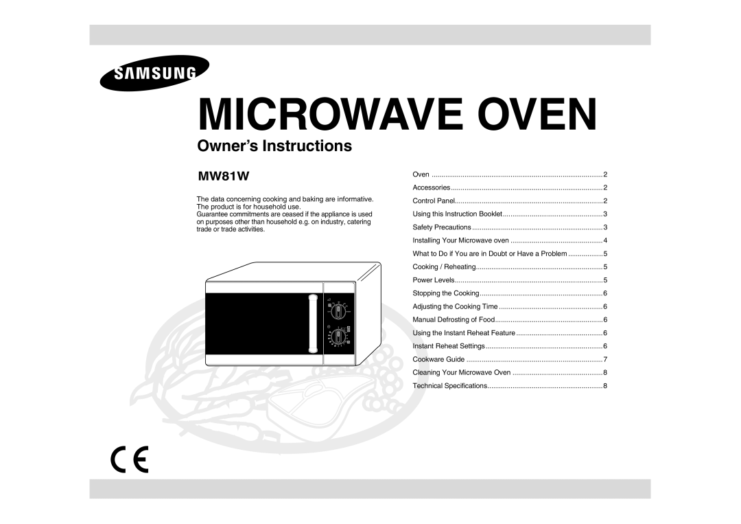 Samsung MW81W-S/XEH manual Microwave Oven 