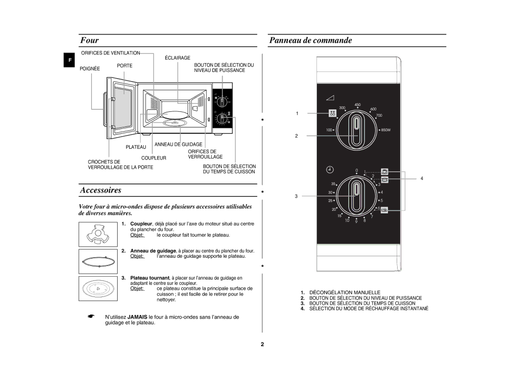 Samsung MW81W/XEF manual Four, Accessoires, Panneau de commande, Cuisson il est facile de le retirer pour le, Nettoyer 