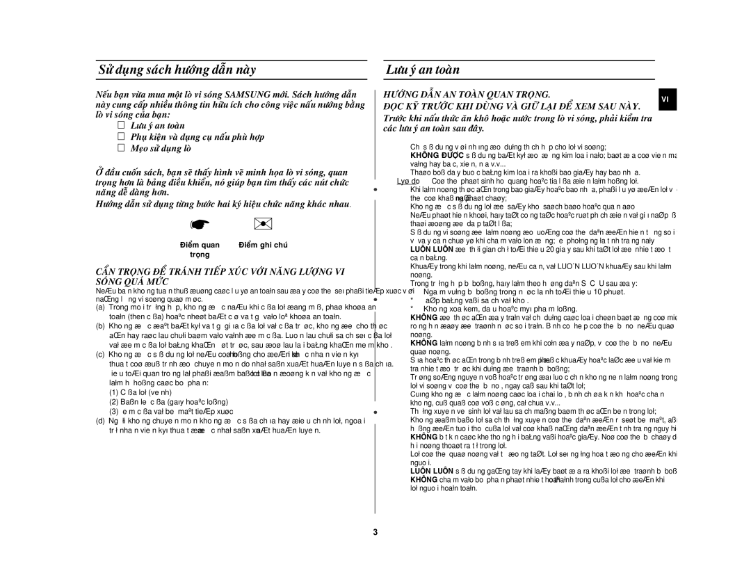 Samsung MW81Z/XSV manual Söû duïng saùch höôùng daãn naøy, Löu yù an toaøn, Höôùng Daãn AN Toaøn Quan Troïng 