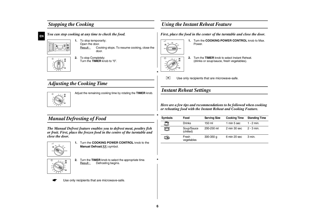 Samsung MW81Z/XSV manual Stopping the Cooking Using the Instant Reheat Feature, Adjusting the Cooking Time 