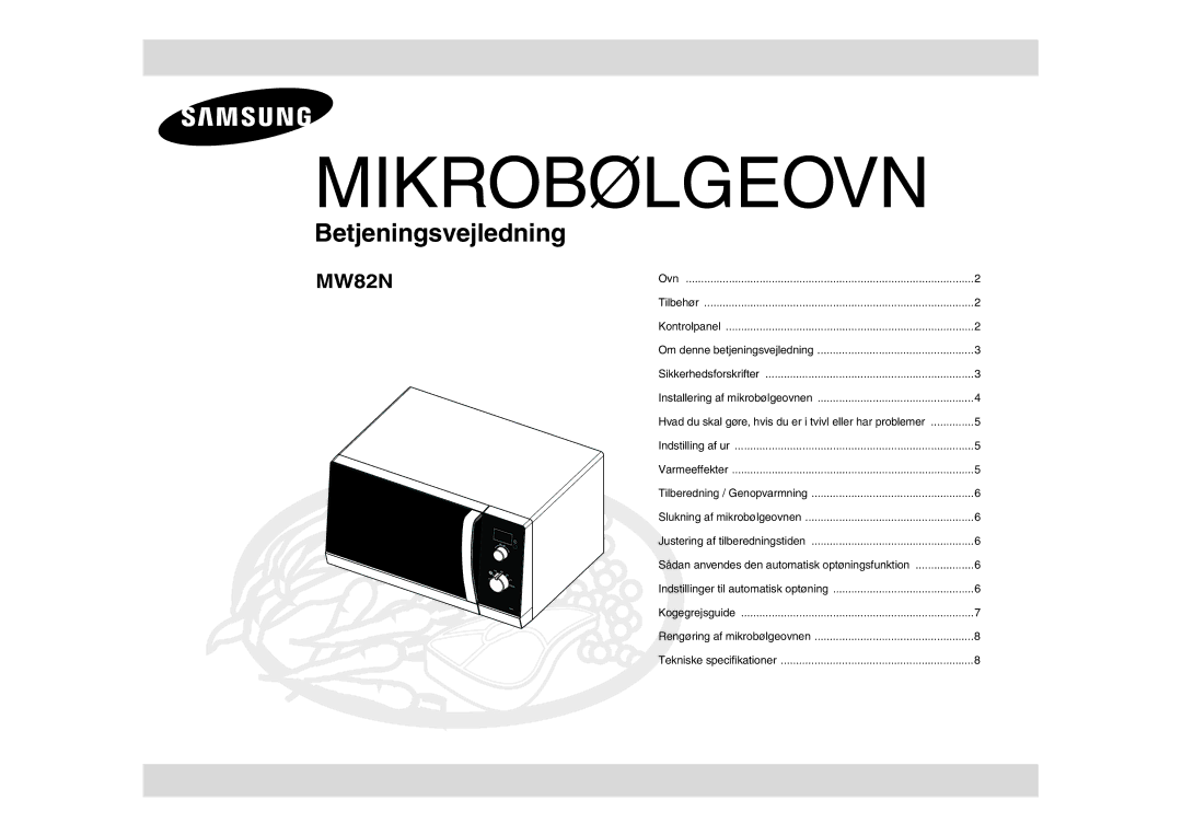 Samsung MW82N-S/XEE, MW82N-B/XEE manual Mikrobølgeovn 