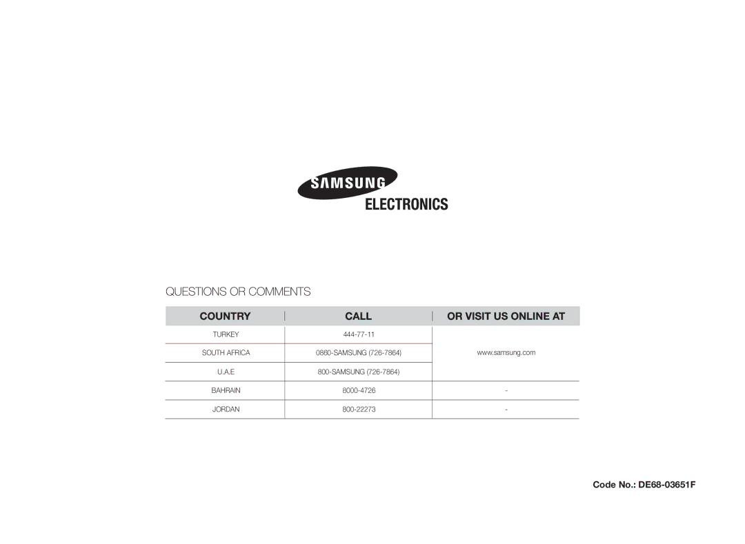 Samsung MW82N-S/SLI manual Code No. DE68-03651F 