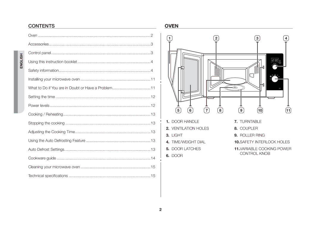 Samsung MW82N-S/SLI manual Contents, Oven 