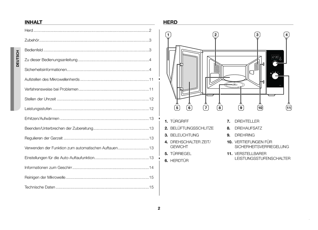 Samsung MW82N-SX/XEG, MW82N-X/XEG manual Inhalt, Herd 