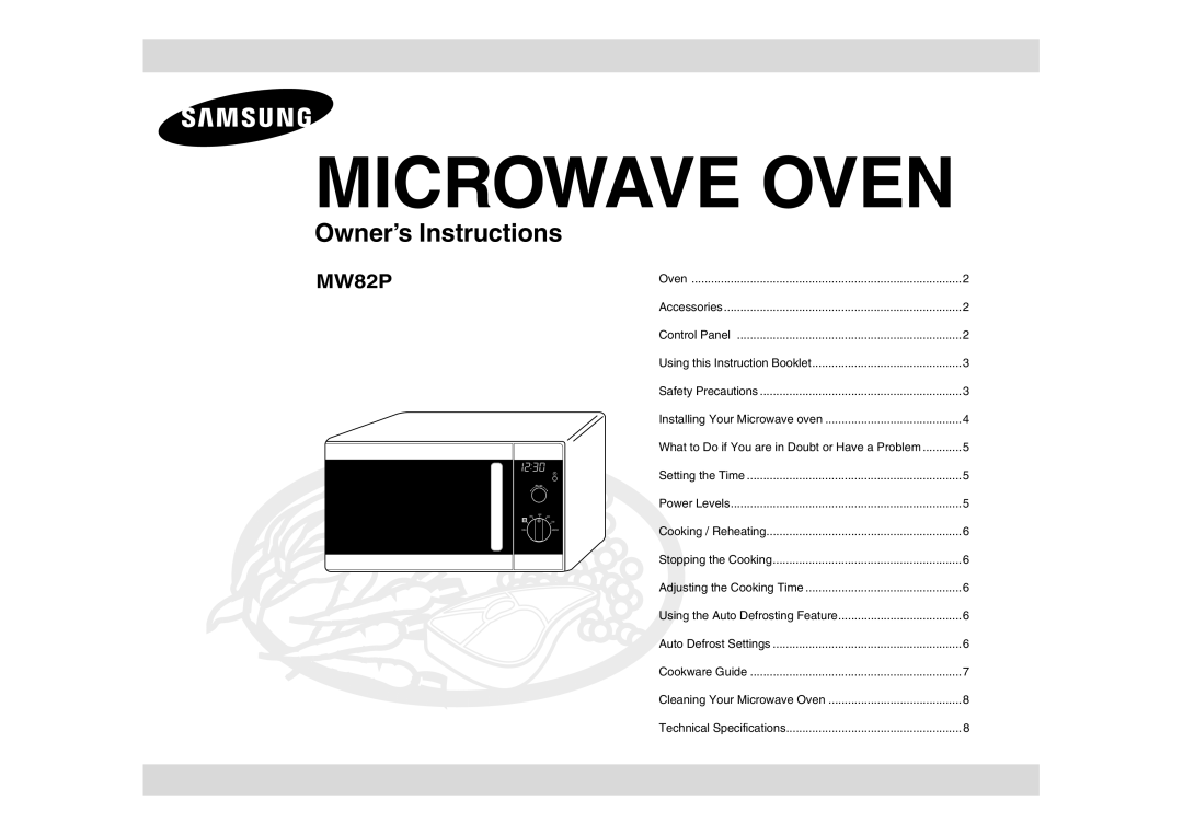 Samsung MW82P-B/XEE manual Microwave Oven 