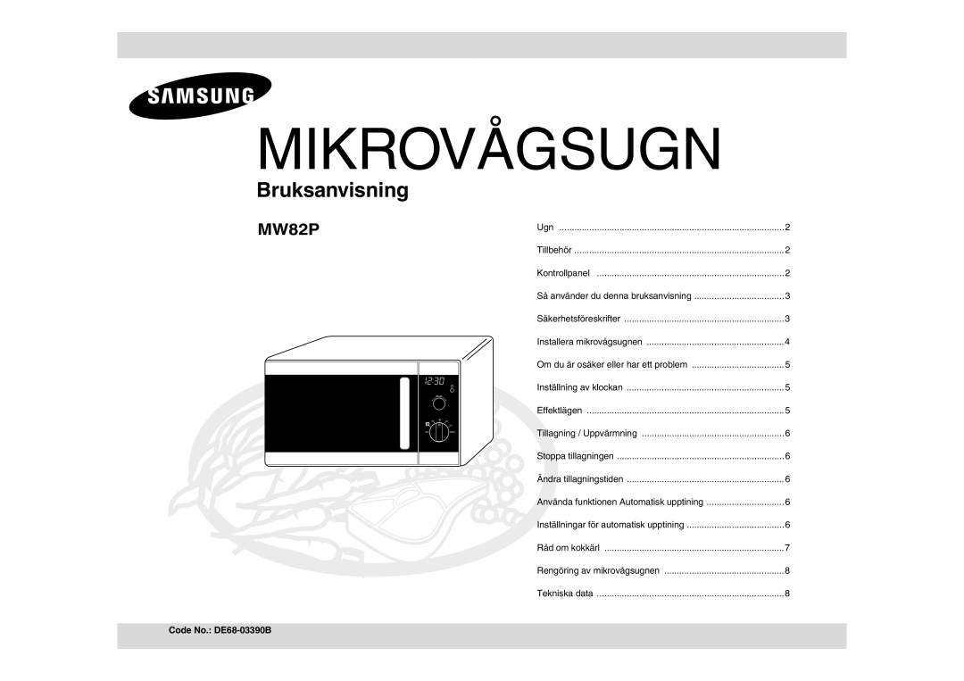 Samsung MW82P-S/XEE manual Code No. DE68-03390B, Säkerhetsföreskrifter, Om du är osäker eller har ett problem 