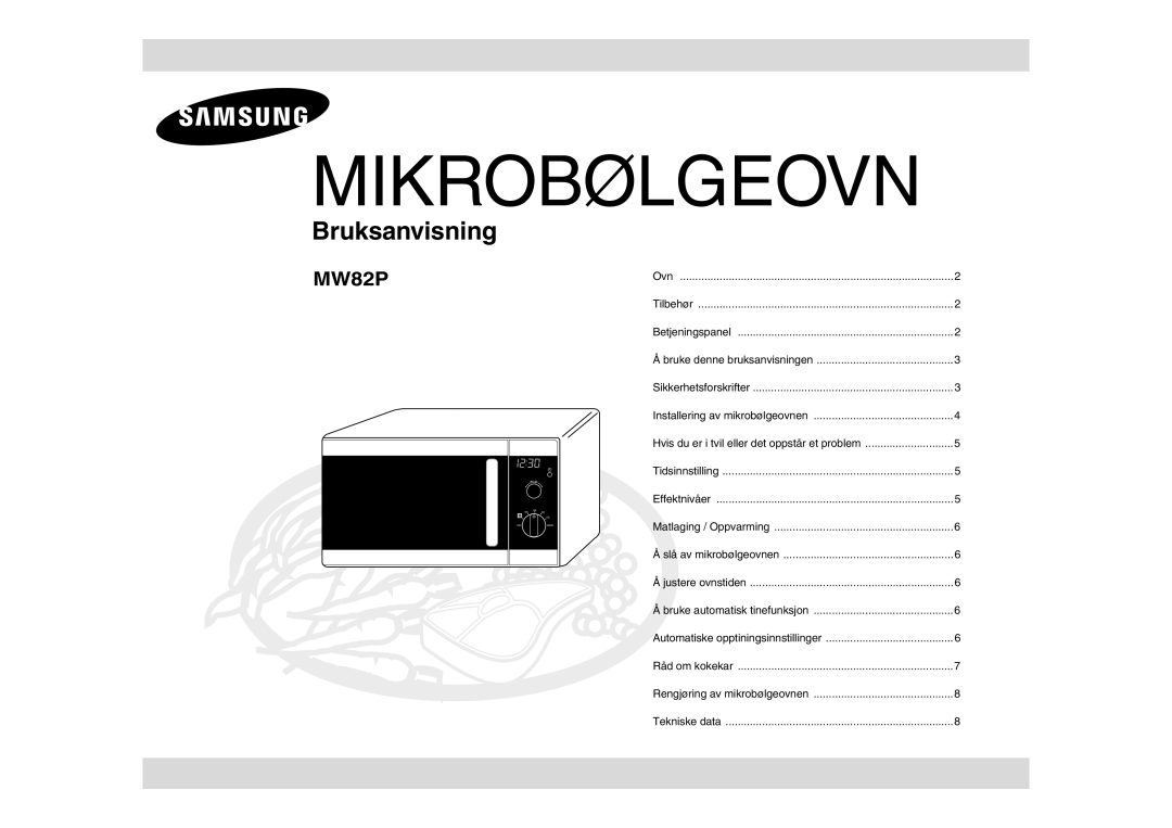 Samsung MW82P-S/XEE manual Mikrobølgeovn 