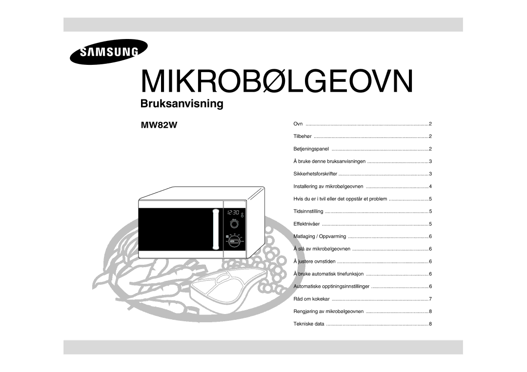 Samsung MW82W-S/XEE manual Mikrobølgeovn 