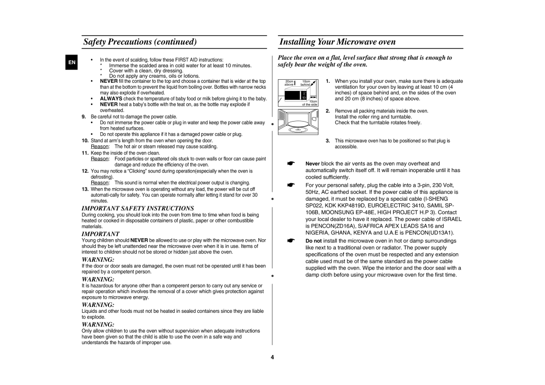 Samsung MW82W-S/XEH manual Installing Your Microwave oven 