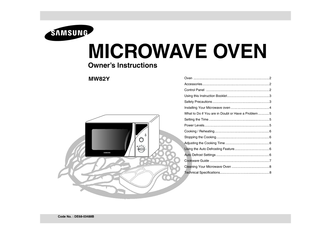 Samsung MW82Y-S/SLI manual Microwave Oven, Code No. DE68-03488B 