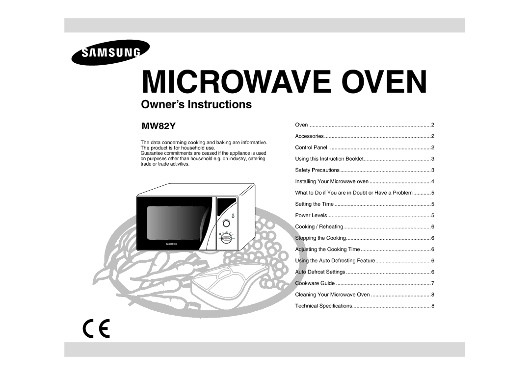 Samsung MW82Y-S/XEH manual Microwave Oven 