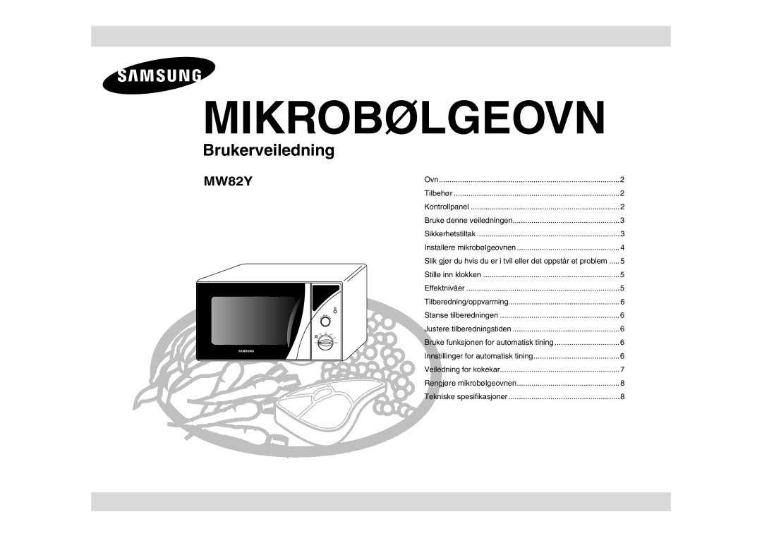 Samsung MW82Y-S/XEE, MW82Y/XEE manual Microwave Oven 