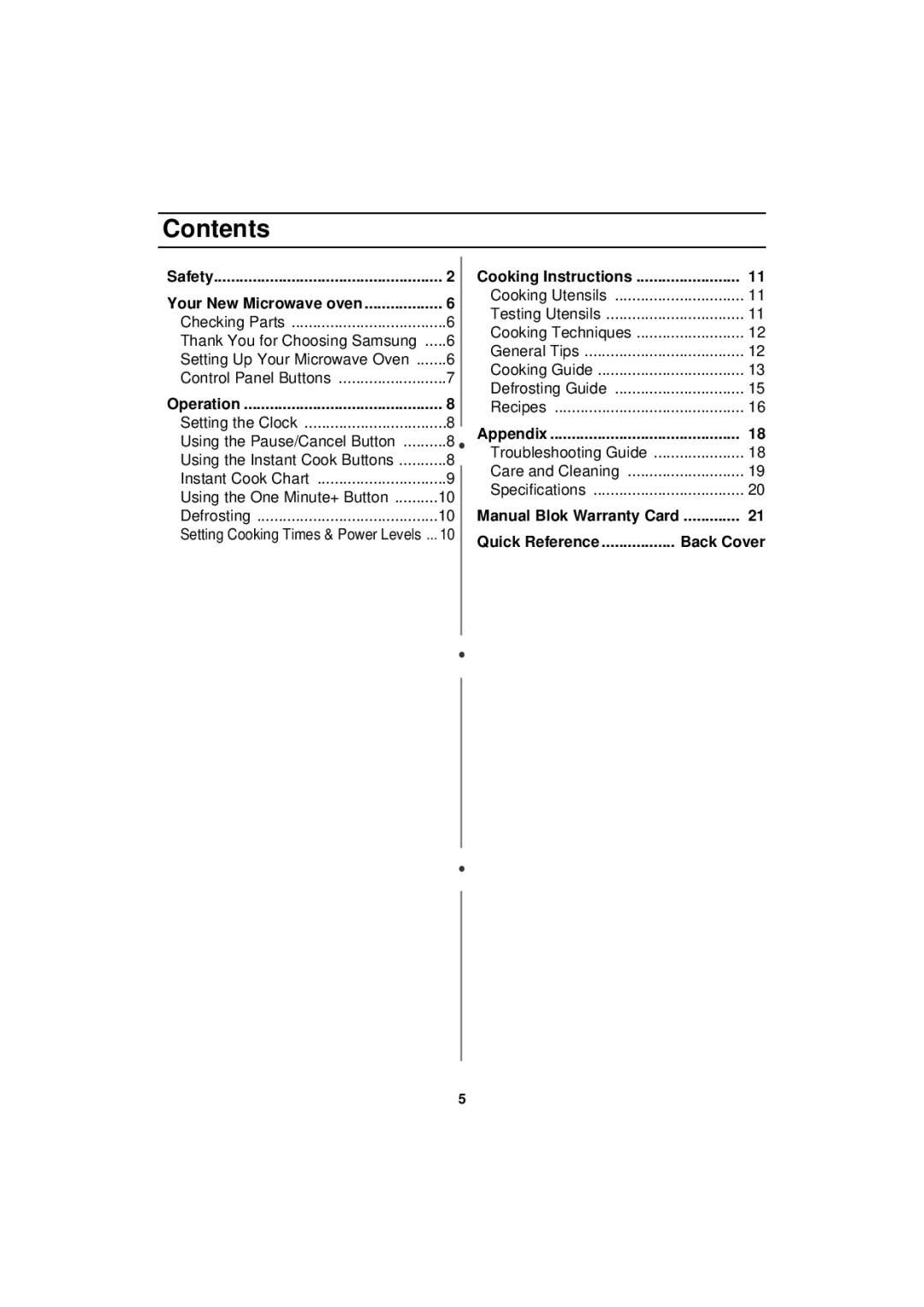 Samsung MW830BA manual Contents 