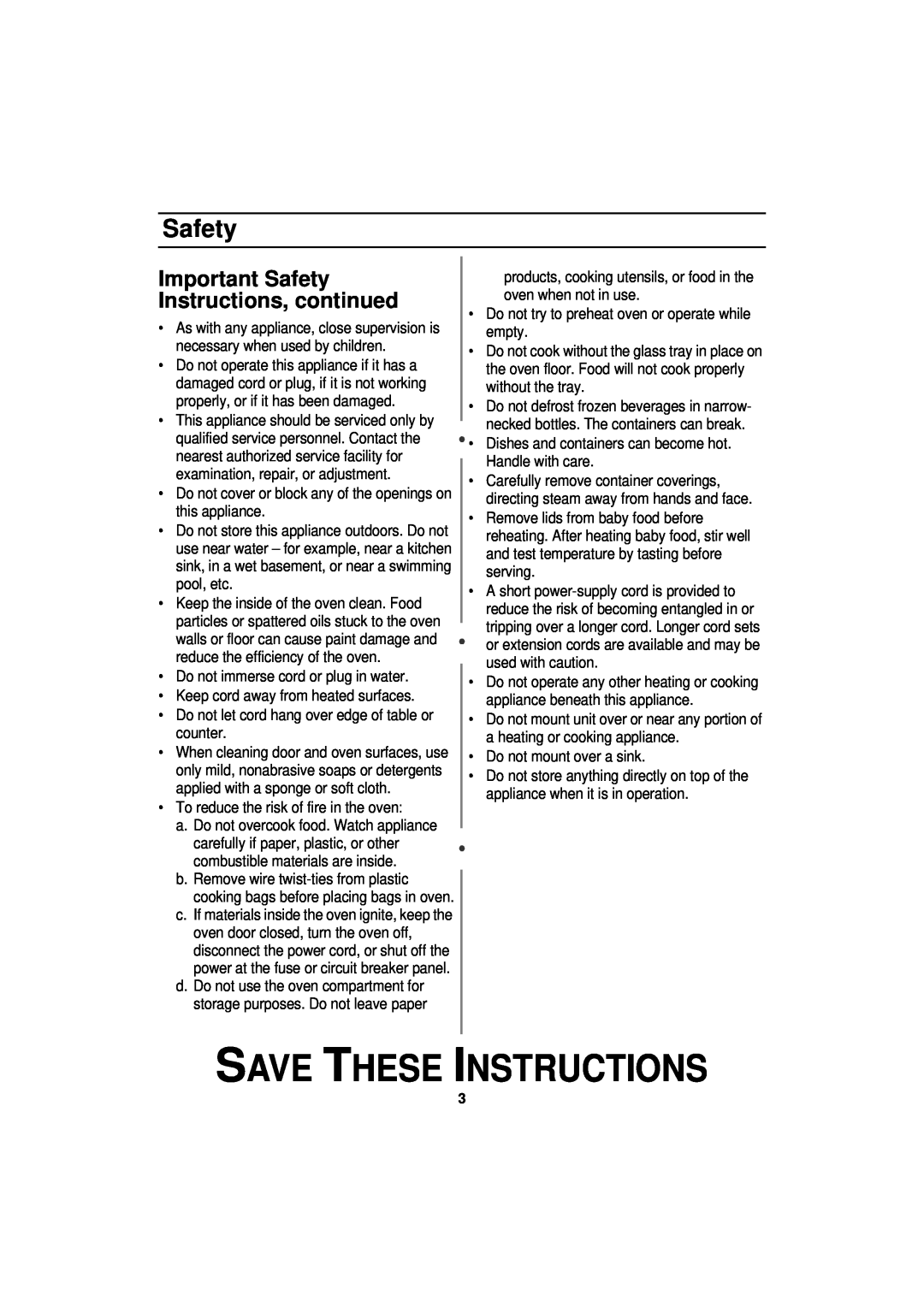 Samsung MW830BA manual Important Safety Instructions, continued, Save These Instructions 