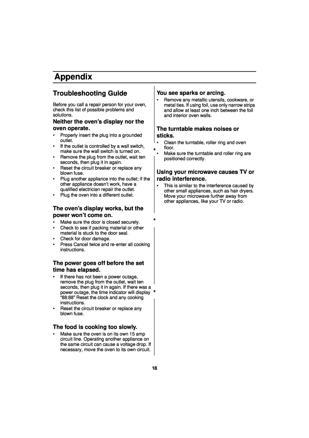 Samsung MW830WA owner manual Appendix, Troubleshooting Guide 