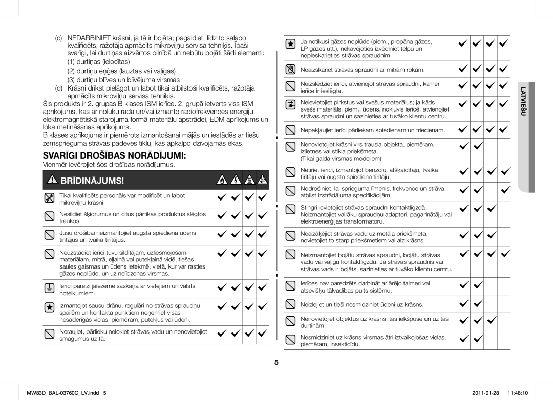 Samsung MW83D/BAL manual Svarīgi Drošības Norādījumi, Vienmēr ievērojiet šos drošības norādījumus 