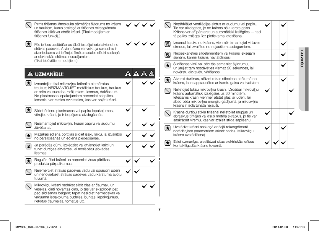 Samsung MW83D/BAL manual Tikai iebūvētiem modeļiem, Nepieskarieties sildelementiem vai krāsns iekšējām 