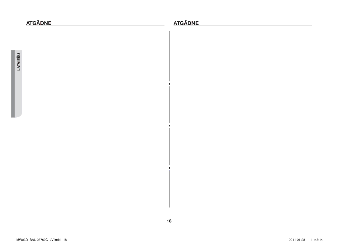 Samsung MW83D/BAL manual Atgādne 