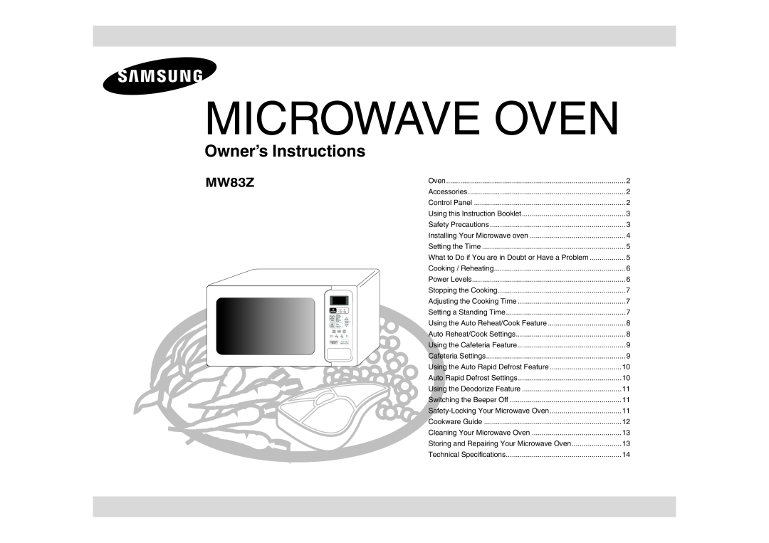 Samsung MW83Z technical specifications Microwave Oven, Owner’s Instructions 
