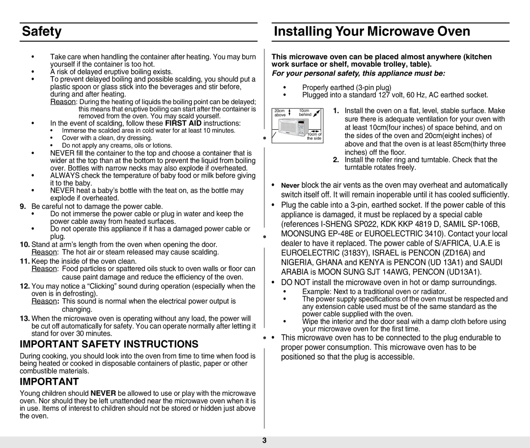 Samsung MW840WF-B/ZAM manual Safety Installing Your Microwave Oven, Risk of delayed eruptive boiling exists 