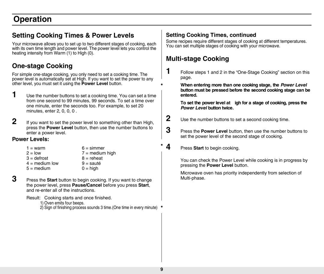 Samsung MW840WF-B/ZAM manual Setting Cooking Times & Power Levels, One-stage Cooking 