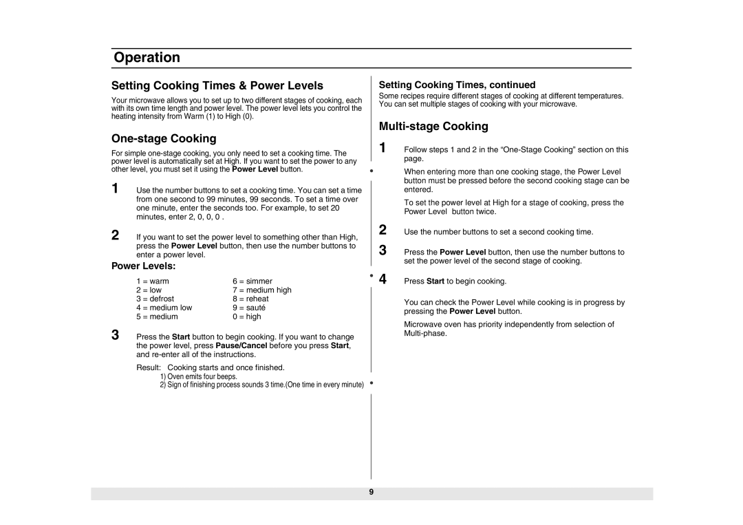 Samsung MW840WF/ZAM manual Setting Cooking Times & Power Levels, One-stage Cooking 