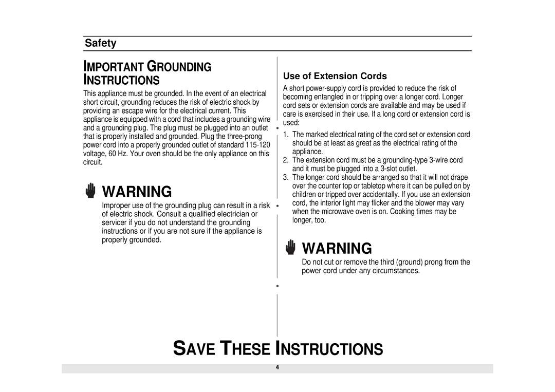 Samsung MW850WA, MW850BA owner manual Save These 